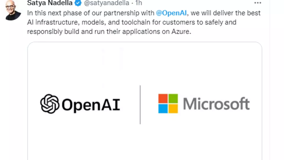 マイクロソフトの公式およびOpenAIの過半数パートナー。© ツイッター