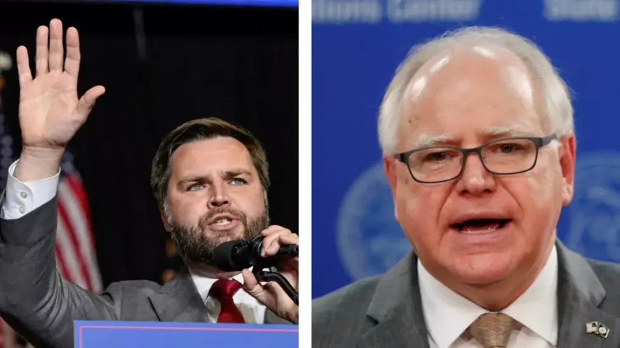 JD・ヴァンスは、2024年の米国選挙(L)の副大統領候補にドナルド・トランプが選んだものであり、ティム・ワルツはカマラ・ハリスによって民主党に選ばれた。© ロイター