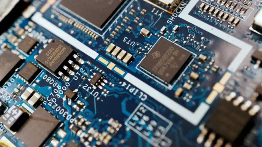 2022年2月25日に撮影されたこの写真では、コンピュータの回路基板に半導体チップが見られます。© ロイター - フローレンス・ロー